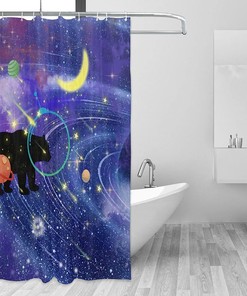 Funny Animal Planet Moon Bear Shower Curtain for a Playful Bathroom