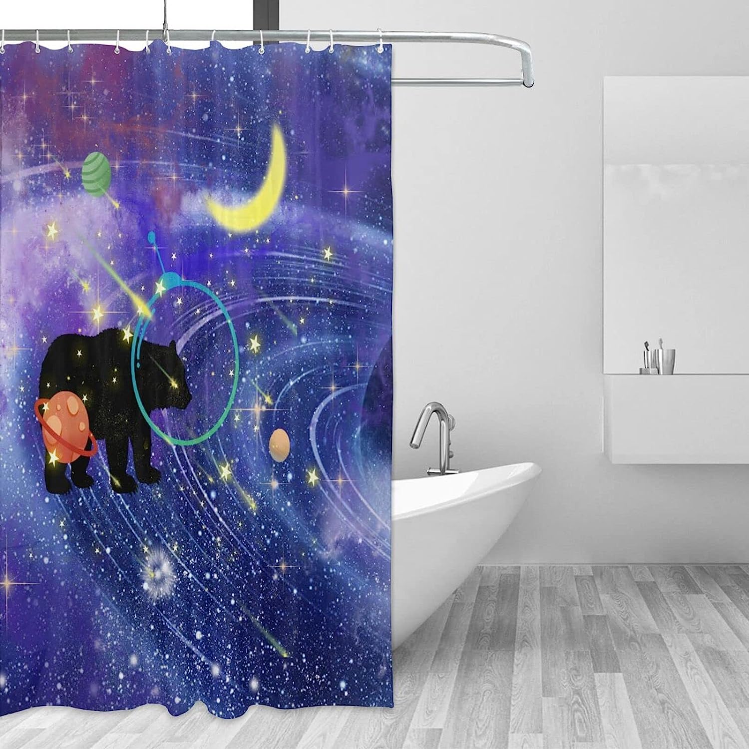 Funny Animal Planet Moon Bear Shower Curtain for a Playful Bathroom