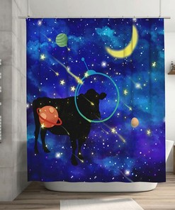 Funny Animal Planet Moon Cow Shower Curtain for a Whimsical Bathroom