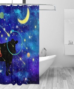 Funny Animal Planet Moon Cow Shower Curtain for a Whimsical Bathroom