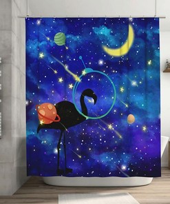 Funny Animal Planet Moon Flamingo Bird Decorative Shower Curtain for a Quirky Bathroom