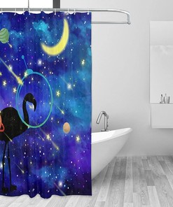 Funny Animal Planet Moon Flamingo Bird Decorative Shower Curtain for a Quirky Bathroom