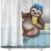 Funny Animal Showering Sloth in Bathing Cap and Sponge Fabric Shower Curtain for Bathroom Decor