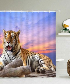 Funny Animal Tiger 3D Digital Printing Shower Curtain for Bold Bathroom Decor