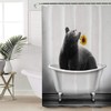 Funny Animals Bathtub Bear with Sunflower Pink Shower Curtain 