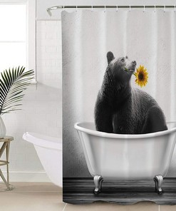 Funny Animals Bathtub Bear with Sunflower Pink Shower Curtain