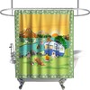 Funny Animals Nature Mountain River Sunset Scenery Theme Fabric Carton Dog Family Camping Shower Curtain
