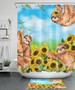 Funny Animals Watercolor Sloth Sunflower Shower Curtain for Bathroom