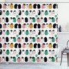 Funny Arctic Characters Penguin Shower Curtain, Cloth Fabric Bathroom Decor with Ice Cream Balloons and Hearts in Color 