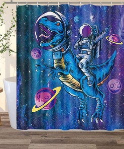 Funny Astronaut Dinosaur Shower Curtain for Kids Bathroom Curtains 