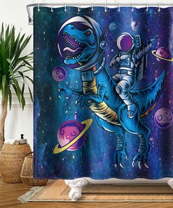 Funny Astronaut Dinosaur Shower Curtain for Kids Bathroom Curtains
