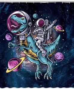 Funny Astronaut Riding Dinosaur Blue Galaxy Outer Space Planet Cute Hippie Creative Nursery Mayijon Shower Curtain