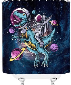 Funny Astronaut Riding Dinosaur Blue Galaxy Outer Space Planet Cute Hippie Creative Nursery Mayijon Shower Curtain