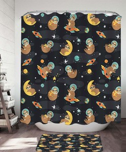 Funny Astronaut Sloth In Space Shower Curtain, Custom Bathroom Decor