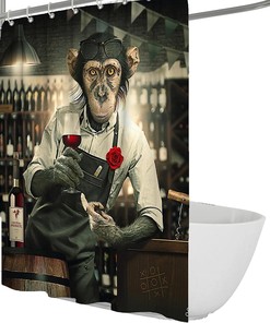 Funny Bartender Gorilla Monkey Modern Art Print Shower Curtain Bathroom Decor