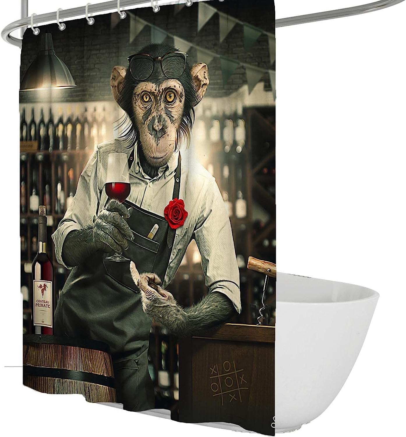 Funny Bartender Gorilla Monkey Modern Art Print Shower Curtain Bathroom Decor