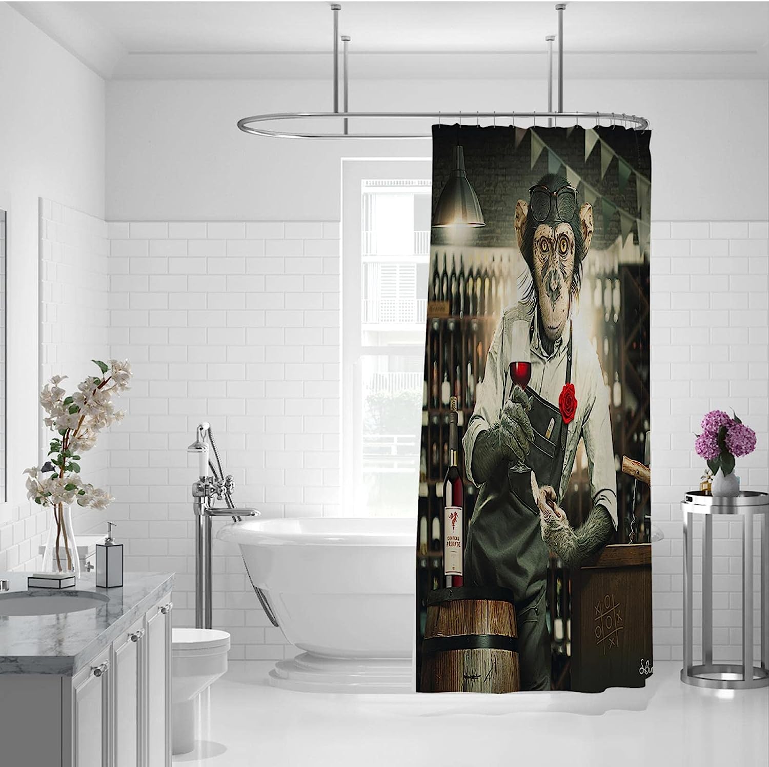 Funny Bartender Gorilla Monkey Modern Art Print Shower Curtain Bathroom Decor