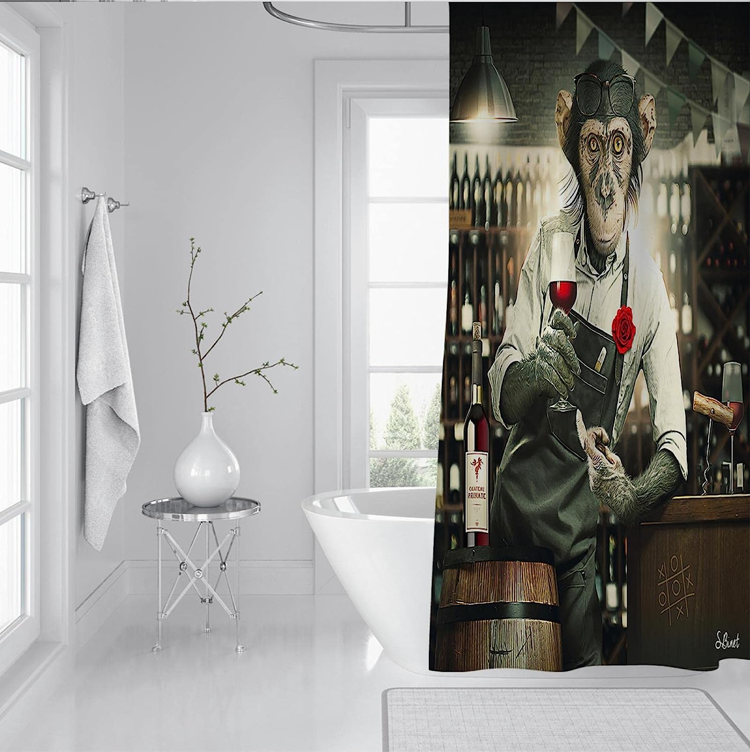 Funny Bartender Gorilla Monkey Modern Art Print Shower Curtain Bathroom Decor