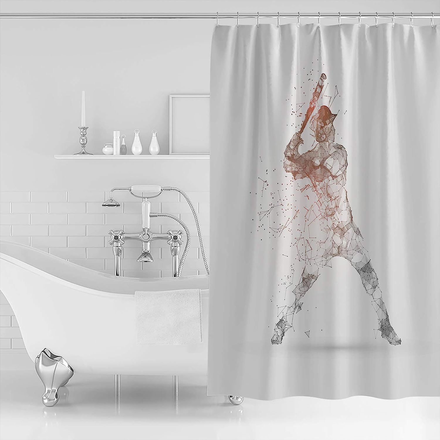 Funny Baseball Sport Line Painting Shower Curtain for Bathroom Decor
