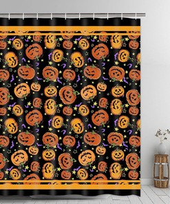 Funny Bat And Pumpkin Halloween Shower Curtain For Kids And Adults By Alishomtll
