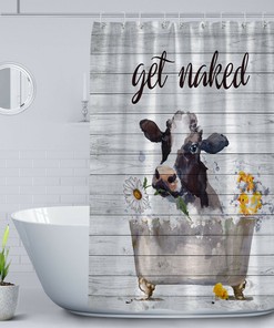 Funny Bathing Cow Shower Curtain Rustic Farmhouse Daisy Bathroom Decor