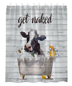 Funny Bathing Cow Shower Curtain Rustic Farmhouse Daisy Bathroom Decor