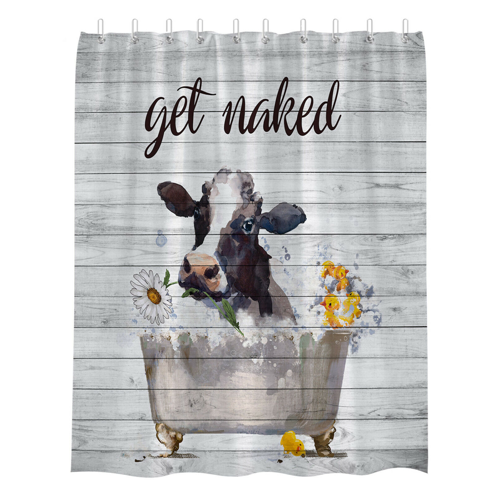 Funny Bathing Cow Shower Curtain Rustic Farmhouse Daisy Bathroom Decor