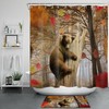 Funny Bear And Owl Shower Curtain With Fall Forest And Falling Leaves Design