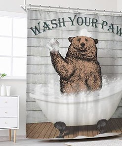 Funny Bear Animal Shower Curtain for Kids Bathroom Decor, Bear Print
