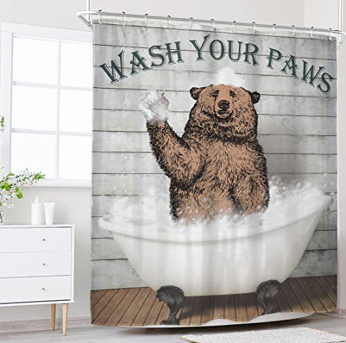 Funny Bear Animal Shower Curtain for Kids Bathroom Decor, Bear Print