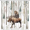 Funny Bear Deer Forest Tree Rustic Shower Curtain For Lodge Bathroom Decor