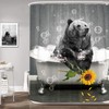 Funny Bear and Sunflower Art Printed Waterproof Fabric Shower Curtain for Farmhouse Bathroom Decor
