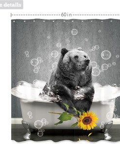 Funny Bear and Sunflower Art Printed Waterproof Fabric Shower Curtain for Farmhouse Bathroom Decor