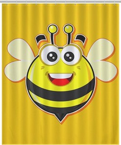 Funny Bee Printed Waterproof Shower Curtain With Grommets, Cute Animal Bathroom Decor