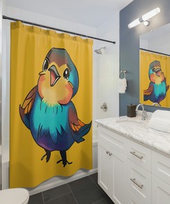 Funny Bird Yellow Shower Curtain With Cute Cartoon Animal Design, Bathroom Accessory