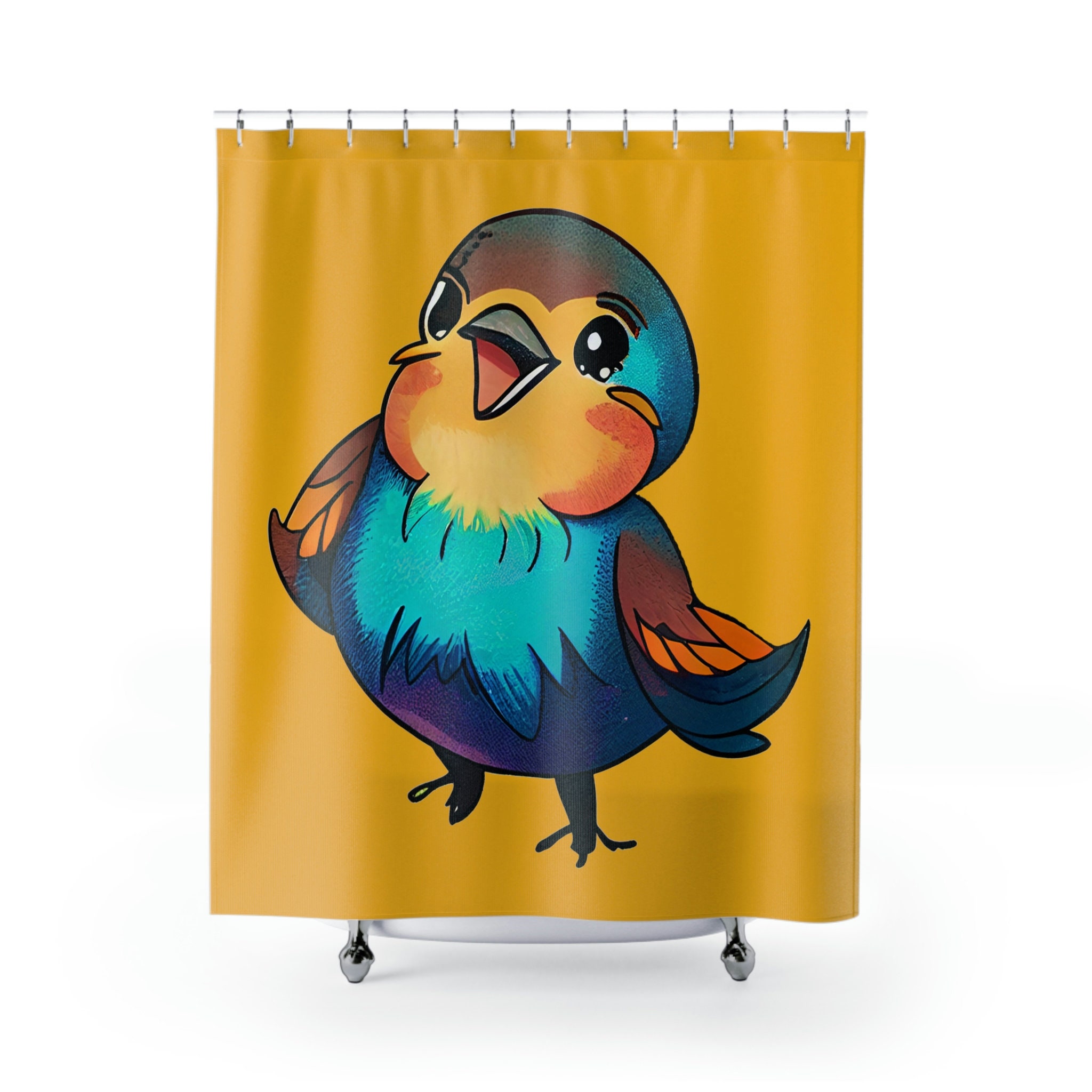 Funny Bird Yellow Shower Curtain With Cute Cartoon Animal Design, Bathroom Accessory - Image 2