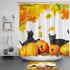 Funny Black Cats And Autumn Pumpkin Maple Leaves Shower Curtain Waterproof Fabric
