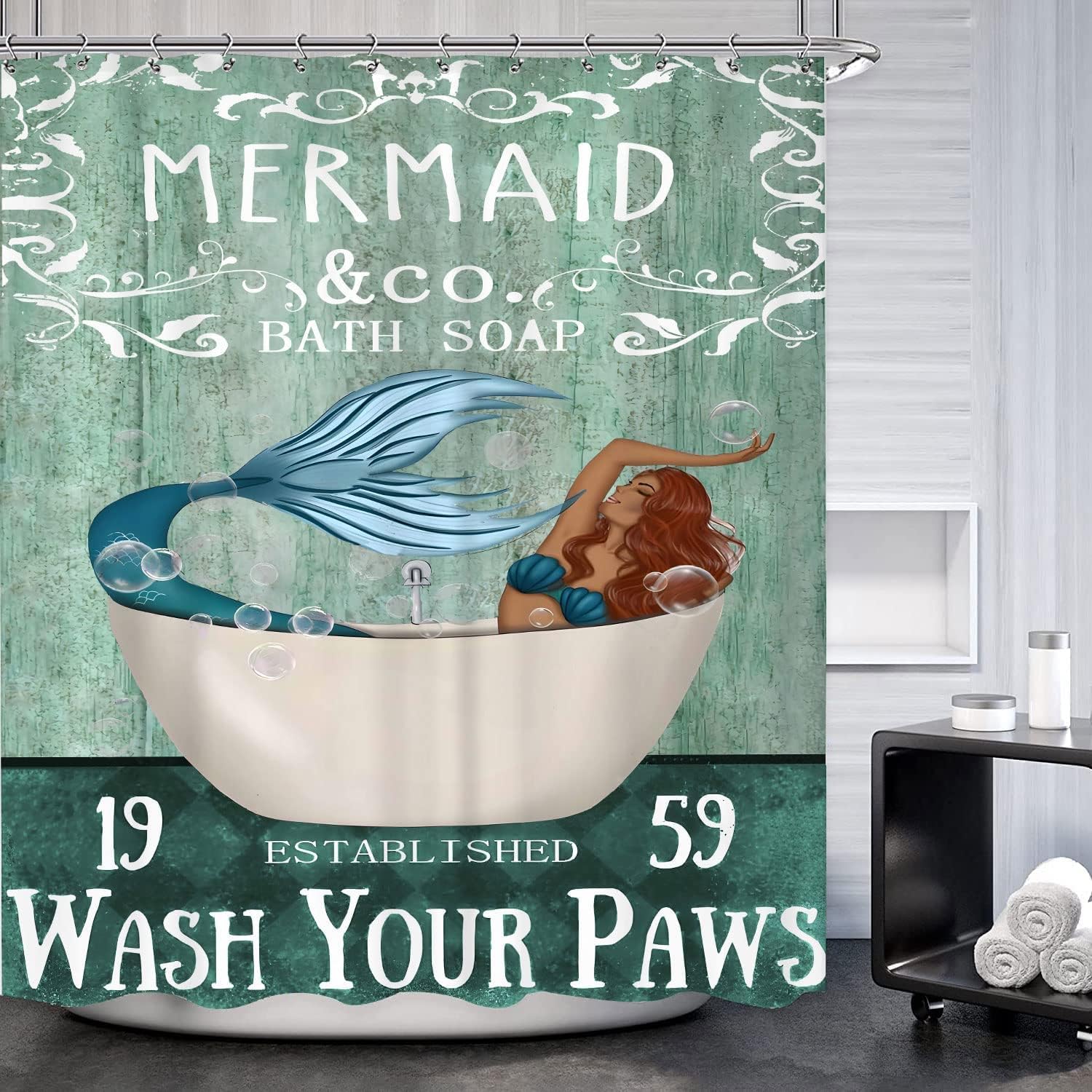 Funny Black Girl Mermaid Shower Curtain for Bathtub Cute Bathroom Decor and Accessories