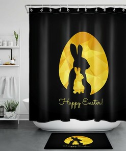Funny Black Rabbit And Golden Easter Eggs Shower Curtain For Bathroom Accessories 