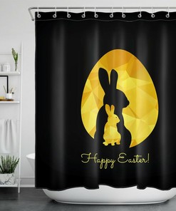 Funny Black Rabbit And Golden Easter Eggs Shower Curtain For Bathroom Accessories