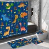 Funny Blue Cartoon Dinosaur Kids Shower Curtain - Bathroom Decor with Cartoon Space Elements
