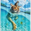 Funny Blue Sea Tiger Cat Print Shower Curtain Waterproof Fabric for Family-Friendly Bathroom Decor