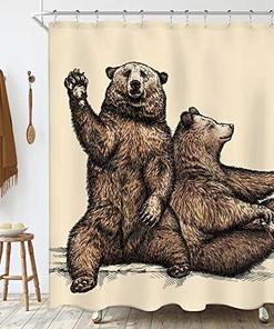 Funny Brown Bear Animal Print Shower Curtain for Kids Farmhouse Bathroom Decor by Riyidecor