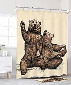 Funny Brown Bear Animal Print Shower Curtain for Kids Farmhouse Bathroom Decor by Riyidecor