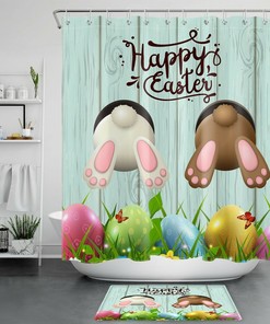 Funny Bunny Colorful Easter Eggs Shower Curtain For Bathroom Accessories