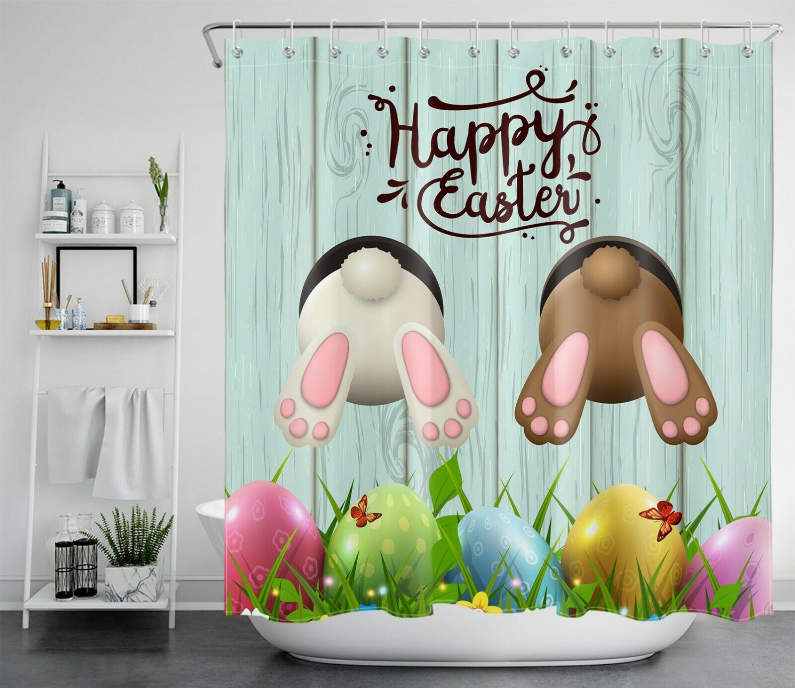 Funny Bunny Colorful Easter Eggs Shower Curtain For Bathroom Accessories
