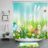 Funny Bunny Ears Lawn Flower Eggs Shower Curtain For Easter Bathroom