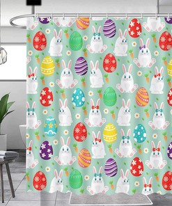 Funny Bunny Easter Bathroom Shower Curtain - Easter Shower Curtain Decor with Washable Durable Fabric Curtain