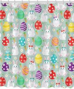 Funny Bunny Easter Bathroom Shower Curtain - Easter Shower Curtain Decor with Washable Durable Fabric Curtain