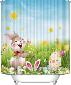 Funny Bunny Easter Shower Curtain Art Cute Rabbit With Quotes